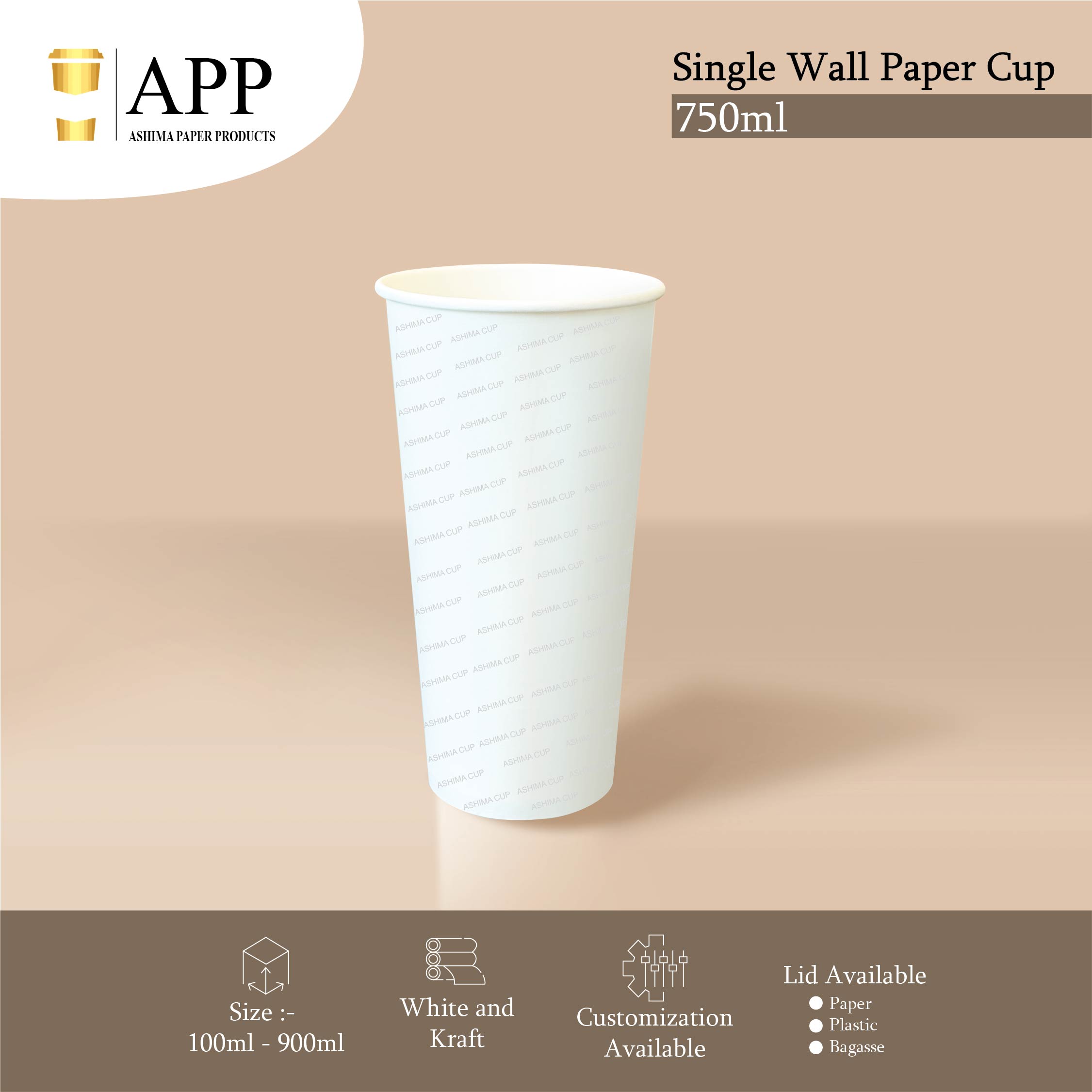 750ml Single Wall Paper Cup